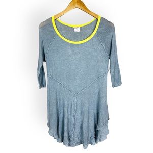 FREE PEOPLE Gray Knit Sheer Distressed Grunge Boho Top MEDIUM